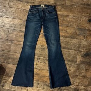 McGuire Midrise Dark Wash Flare Raw Hem Jeans Cotton Blend Size 26